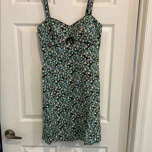 Madison Leigh Green and Black Sheath Mini Dress. Adjustable Straps